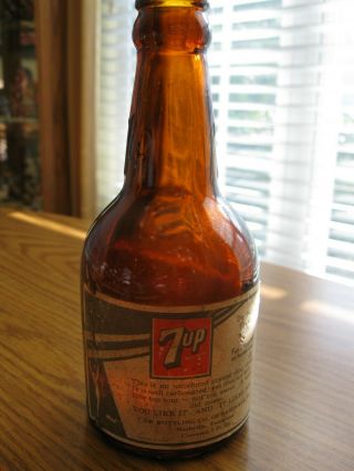 Rare Vintage 7 Up Bottle Amber Paper Label Squat Nashville,  Tn Tennessee