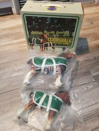 Breyer vintage 8384 gift set clydesdale mare and foal with green blankets NIB 3
