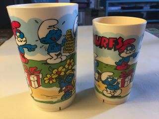 2 Smurfs Deka Plastic Tumblers Cups Vintage 1980 Peyo Keka 530 And 540