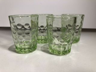 Vintage Light Green Depression Glass Shot Glasses - Set Of 4 - Circle Dots