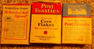 3 Vintage Post Wheat Corn & Grape:nuts Cereal Box Advertising Display Cardboard