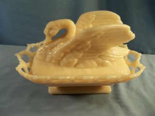 Large Fenton For Levay Shell Pink Glass Swan On The Nest Covered Candy Dish