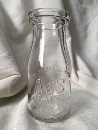 Vintage Half Pint Milk Bottle A & S Dairy Sterling Illinois