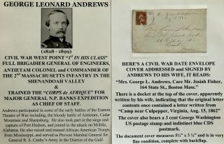 Civil War General Engineers Antietam Colonel 2nd Ma Infantry Signed Letter Cover