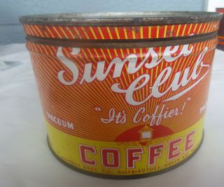 vintage Sunset Club Coffee 1 lb keywind tin can Green Bay Wisc right lid 3