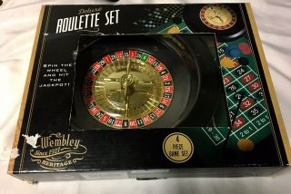 Wembley 16 " Deluxe Roulette Set W/wheel Felt Mat Chips & Rake 4 Different Games