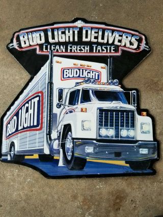 Bud Light Delivers (1991) Anheuser - Busch Semi Trucker [metal] Beer Wall Sign