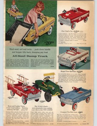 1962 Paper Ad All Steel Earth Mover Pedal Car Happi Time Sportster Tee Bird