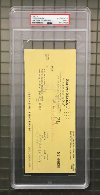 Zeppo Marx Signed 1974 Check Psa/dna Autographed Auto Marx Brothers