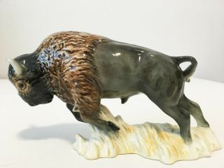 Goebel Charging Buffalo Fine Porcelain Figurine - W.  Germany Cw58 1965