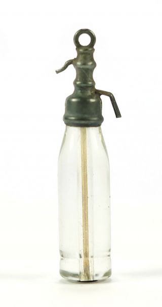 Rare Antique Seltzer Bottle Glass Miniature Charm Pendant 1910 Era Doll House?