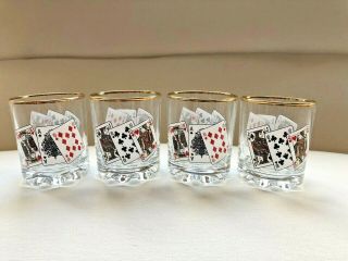 Vintage Mid Century Low Ball Poker Rock Scotch Glasses Bar Tumblers Set Of 4