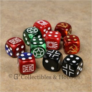 Set Of 10 Wwii Dice World War 2 Axis Allies Ww2 16mm Rpg Game D6s