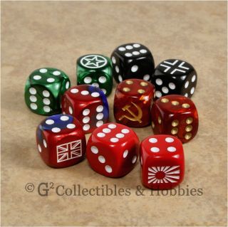 Set of 10 WWII Dice World War 2 Axis Allies WW2 16mm RPG Game D6s 2