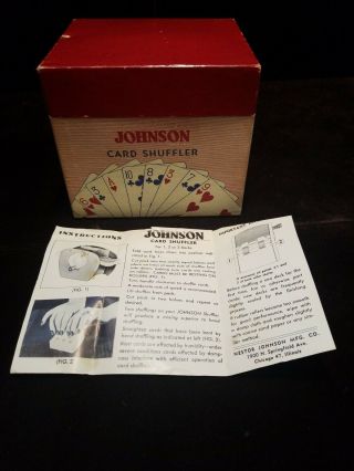 Vtg 1950s Nestor Johnson Playing Card Shuffler Metal Wood Crank Model 65 Chicago 2