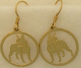 Boston Terrier Jewelry Full Body Gold Dangle Earrings