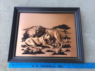 LARGE Vintage John Louw 3D Cast Art Tiger on Copper Sheet Artist Signed Frame 4