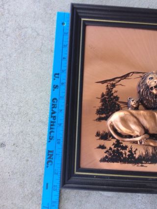LARGE Vintage John Louw 3D Cast Art Tiger on Copper Sheet Artist Signed Frame 5