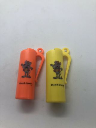 2 Vtg Showbiz Chuck E Cheese Clip On Token Coin Holder Dispenser Orange Yellow