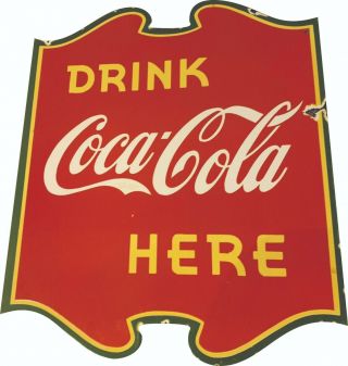 Vintage Porcelain Coca Cola Enamel Sign 20 X 17 Inches Double Sided