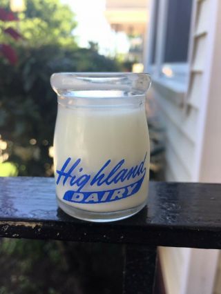 Highland Dairy Miniature Acl Restaurant Creamer Milk Bottle Athol,  Ma Mass