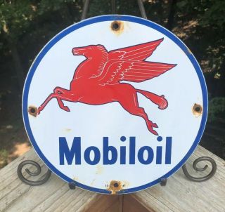 Vintage Mobiloil Oil Company 8 3/4 " Porcelain Gas & Oil Sign Pump Plate