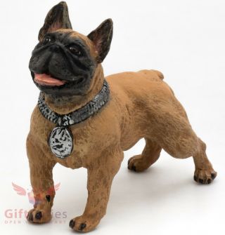 Tin Pewter Hand Painted Figurine Of French Bulldog Dog Ironwork