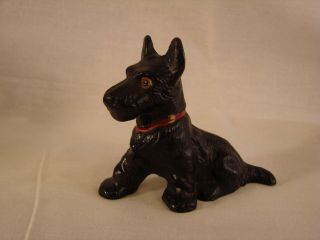 Vintage Hubley Cast Iron Metal Scotty Terrier Dog Figurine Red Collar 3 " T