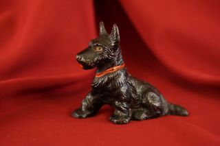 Vintage Hubley Cast Iron Metal Scotty Terrier Dog Figurine Red Collar 2 7/8 " T