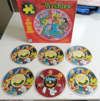 Vtg The Archies - 6 Post Cereal Box Records & 125 Pc Whitman Jigsaw Puzzle 1971