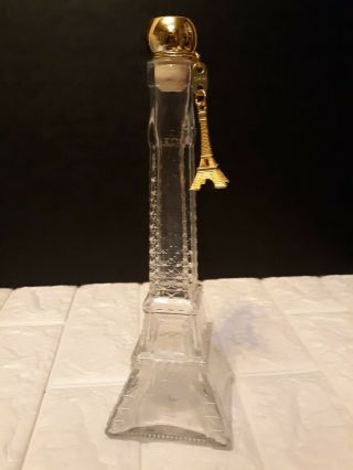 Vintage French Eiffel Tower Clear Glass Bottle 10,  " Stopper & Keychain