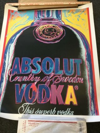 Large Absolut Vodka Giant Vodka Bottle Poster - Art By Andy Warhol 37”x45”