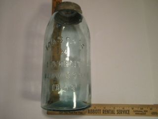 Antique Lg.  Blue Glass Mason Jar,  Zinc Lid / Mason 