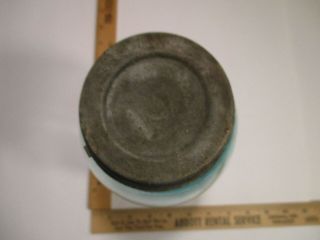 Antique Lg.  Blue Glass Mason Jar,  Zinc Lid / Mason ' s Patent Nov 30 1858 9” 30th 8