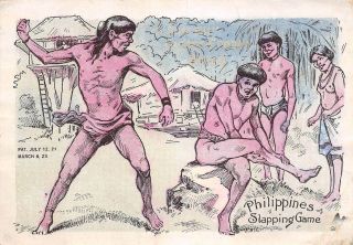 Philippines Slapping Game Victorian Trade Card Water Paint Made In Usa