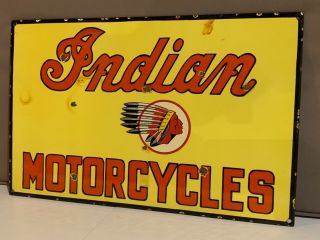 Large 20 Inch Indian Motorcycles Porcelain Enamel Sign Heavy Thick Porcelain Oil