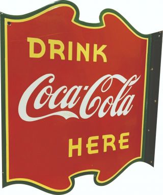 Porcelain Drink Coca Cola Here Enamel Sign Size 20 " X 17 " Inch Double Sided