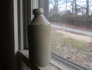 1850s Dug Salt Glaze Stoneware Beer Or Soda Bottle Crooked Blob Top 6 3/4 " Tall