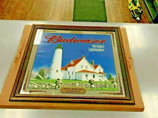 Budweiser Michigan Lighthouses Bar Mirror - Point Iroquois Lighthouse