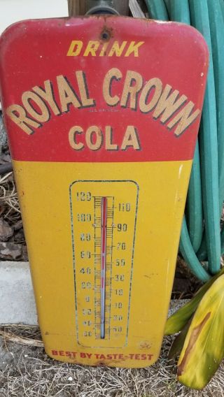 Large Vintage Rc Royal Crown Cola Soda Pop Metal Thermometer Sign 1940 