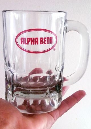 . Rare Hard To Find Vintage " Alpha Beta " Clear Glass Mug Cup Food Grocery Store
