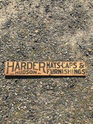 Antique 1920s Harder Hats Caps Furnishings Wood Trade Sign Hudson Ny Advertising