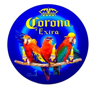 Corona Sign - 3 Whimsical Parrots Enjoying Corona - 24 " Diameter Sign
