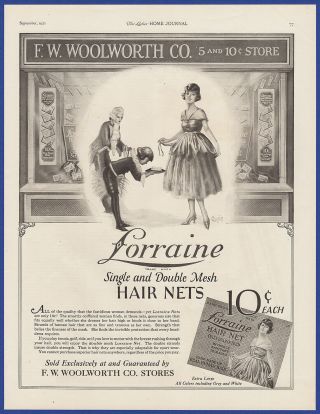 Vintage 1921 Lorraine Mesh Hair Nets F.  W.  Woolworth Co.  Store Print Ad 1920 