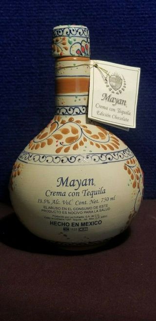 Grand Mayan Tequila Bottle " Crema Con Tequila " 750ml (empty) With Tag