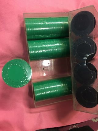 Vintage Unicorn Mold Poker Chips 8.  35G set of 200 Green And Black with Case 2
