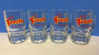 4 Vintage 12oz Frostie Root Beer Soda Red Yellow One Sided Logo Glass Mug 5.  5 " H