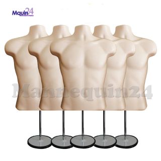 5 Pack Flesh Mannequin Male Torso Dress Forms,  5 Table Top Stands,  5 Hangers