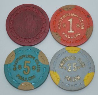 Set Of 4 Sage Brush $1 - $5 - $25 Casino Chips Fallon Nevada Sm - Crown/arodie Mold
