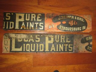 antique Lucas paint advertising sign Dreher Bro.  Stroudsburg Pa.  Early wooden 2 2